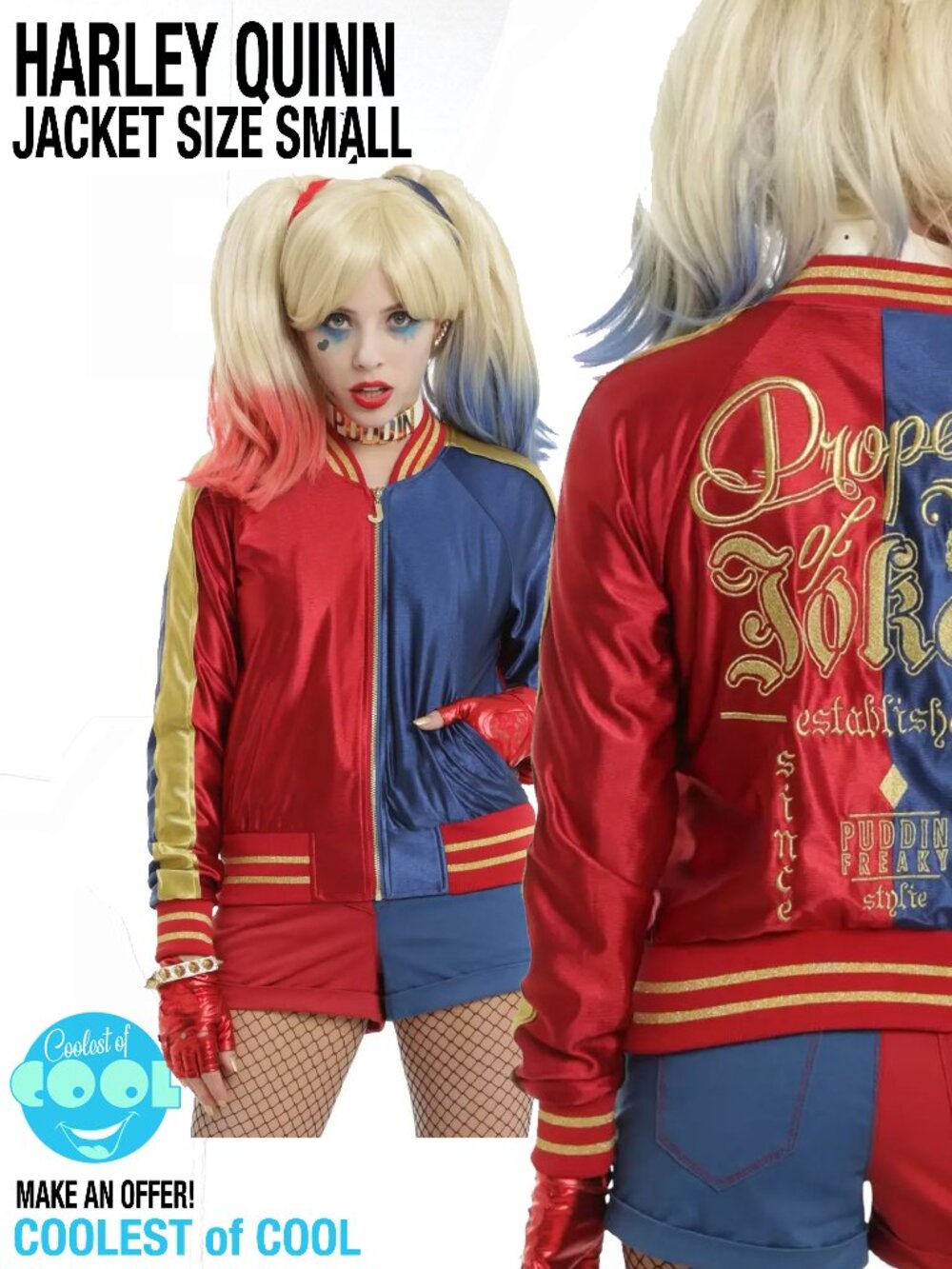 Harley Quinn satin cosplay Jacket Womens Small Joker Hot Topic Suicide Squad